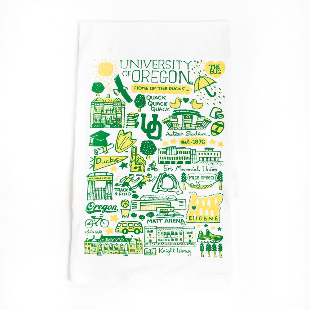 Interlocking UO, Oregon Logo's, Julia Gash, Tea Towel